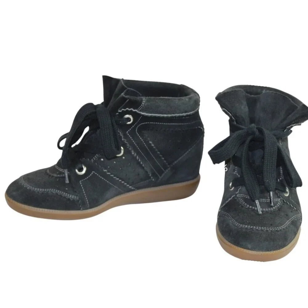 Isabel Marant Bobby Black Suede Lace Up High Top Wedge Sneakers Size 36 (US 6)
